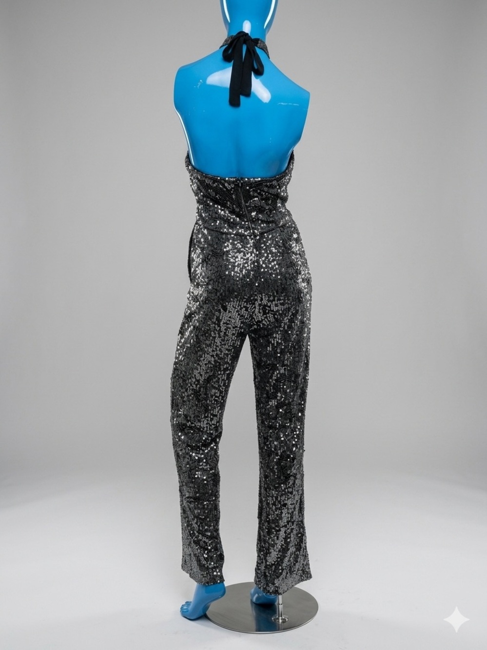 NWT Anthropologie Gunmetal Sequin Halter Jumpsuit - Picture 3 of 9